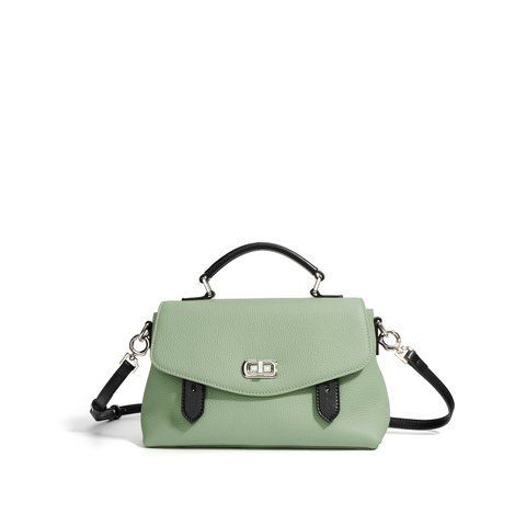 Como Leather Bag. Жіноча сумка зелена з натуральної шкіри з чорними вставками COLB2 фото