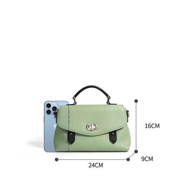 Como Leather Bag. Жіноча сумка зелена з натуральної шкіри з чорними вставками COLB2 фото