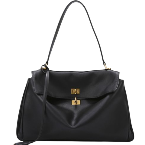 Rodeo Bag Medium. Жіноча сумка чорна з золотою фурнітурою з натуральної шкіри RBLG фото