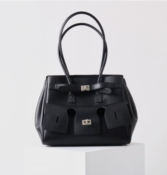Barcelo Leather Bag Large. Жіноча сумка чорна зі срібною фурнітурою з натуральної шкіри BLBL2 фото