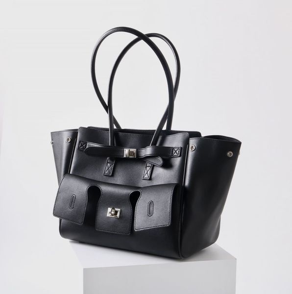 Barcelo Leather Bag Large. Жіноча сумка чорна зі срібною фурнітурою з натуральної шкіри BLBL2 фото