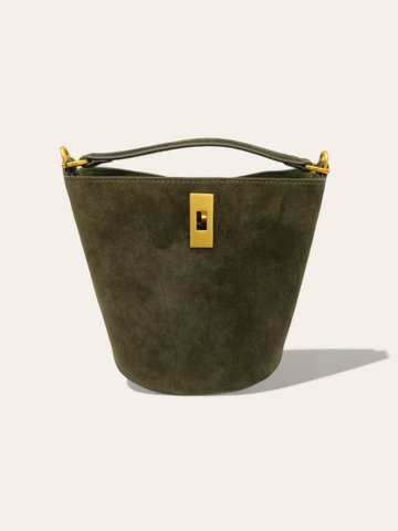 Mini Bucket Suede Bag, Green