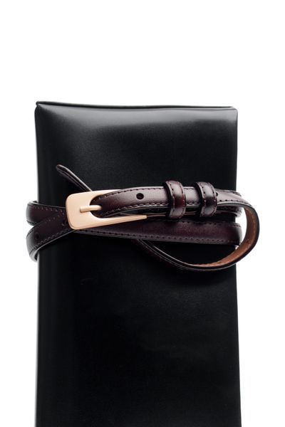 Leather Belt #9. Ремінець темно-коричневий з натуральної шкіри з золотою фурнітурою BELT#9-1 фото