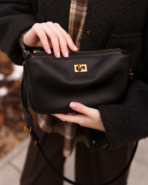 Rodeo Sling Pochette Leather Bag. Жіноча сумка чорна з золотою фурнітурою з натуральної шкіри MRLB2 фото