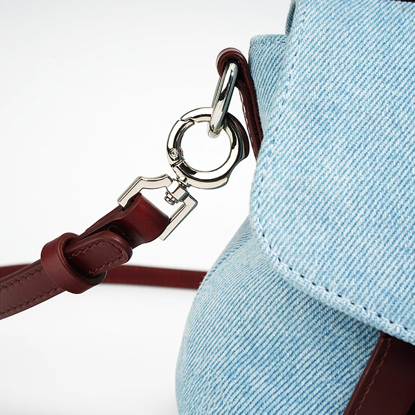 Denim Bag. Жіноча сумка блакитна з бордовою шкірою DB1 фото