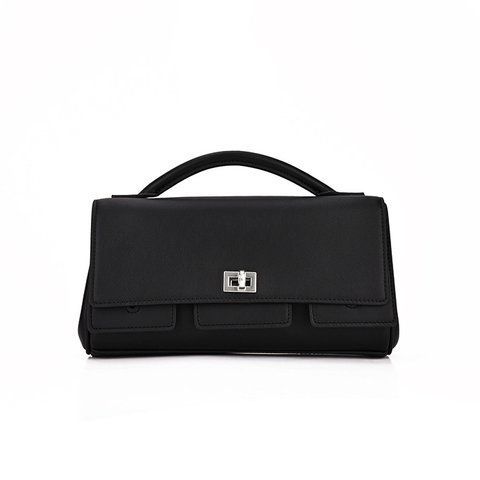 Adler Leather Bag. Жіноча сумка чорна зі срібною фурнітурою з натуральної шкіри ADLB3 фото
