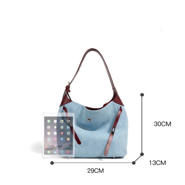 Denim Shopper Bag. Жіноча сумка блакитна з бордовою шкірою DSB1 фото